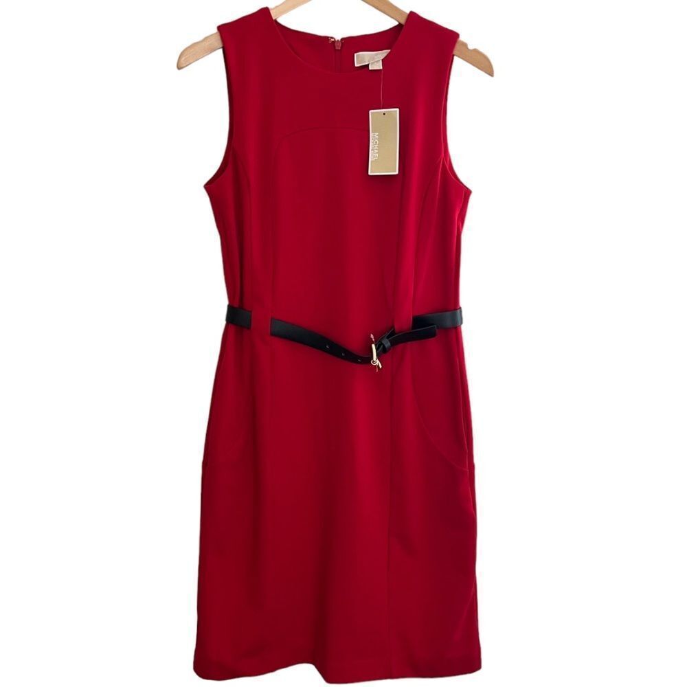 Michael Kors Sleeveless Belt-
Waist Red Sheath Dress Sz 6 NWT🏷